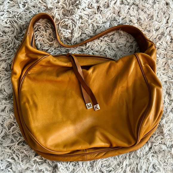Vintage Michael Kors Tan Brown Leather Hobo Shoulder Bag Purse Boho - Picture 6 of 12